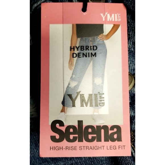 YMI Selena High-Rise Distressed Straight Leg Snap Fly Jeans Medium Wash Sz 14 - Picture 6 of 7